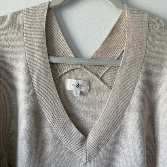Lou & Grey V-Neck Tunic Sweater L Oatmeal Beige Oversized 100% Cotton EUC - Picture 4 of 15